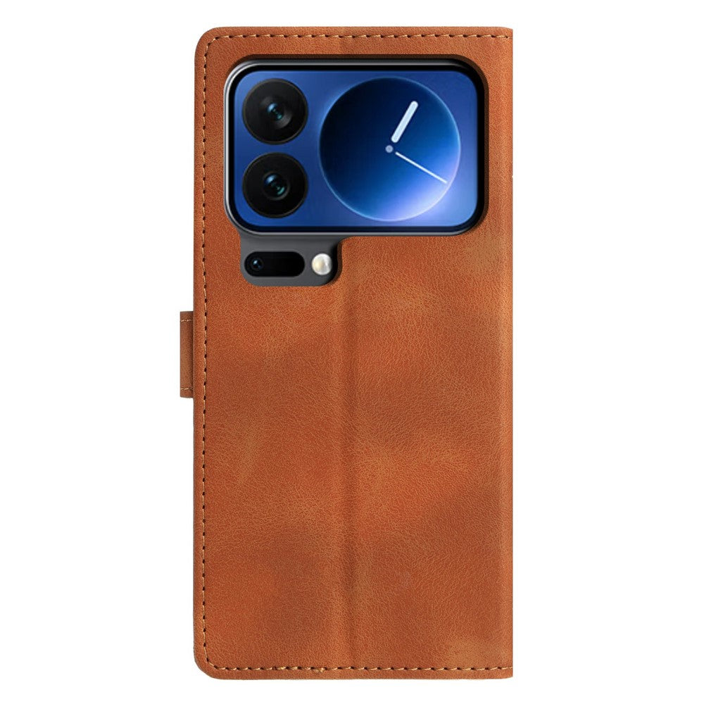 For Xiaomi 17 Pro Max Case Wallet Stand Imprinted Triangle Pattern Leather Phone Flip Cover - Brown