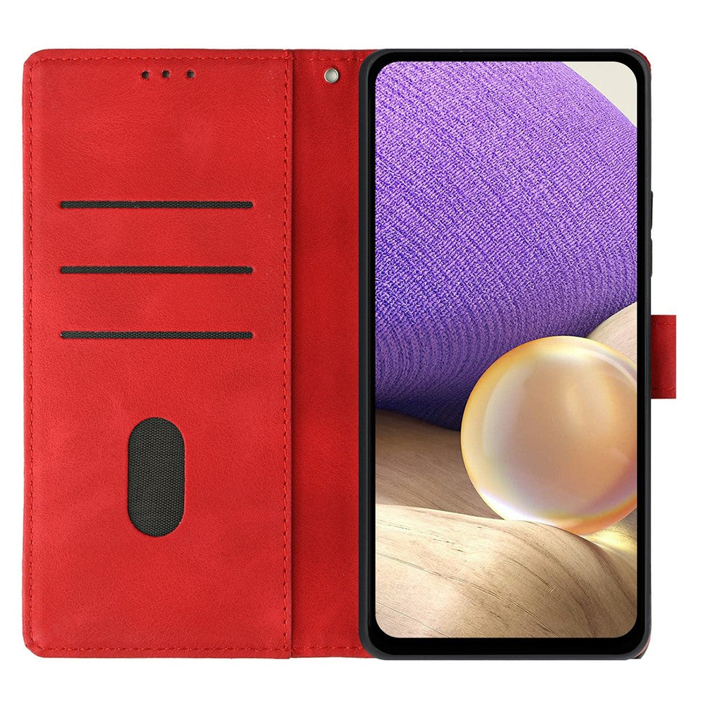 For Xiaomi 17 Pro Max Case Wallet Stand Imprinted Triangle Pattern Leather Phone Flip Cover - Red