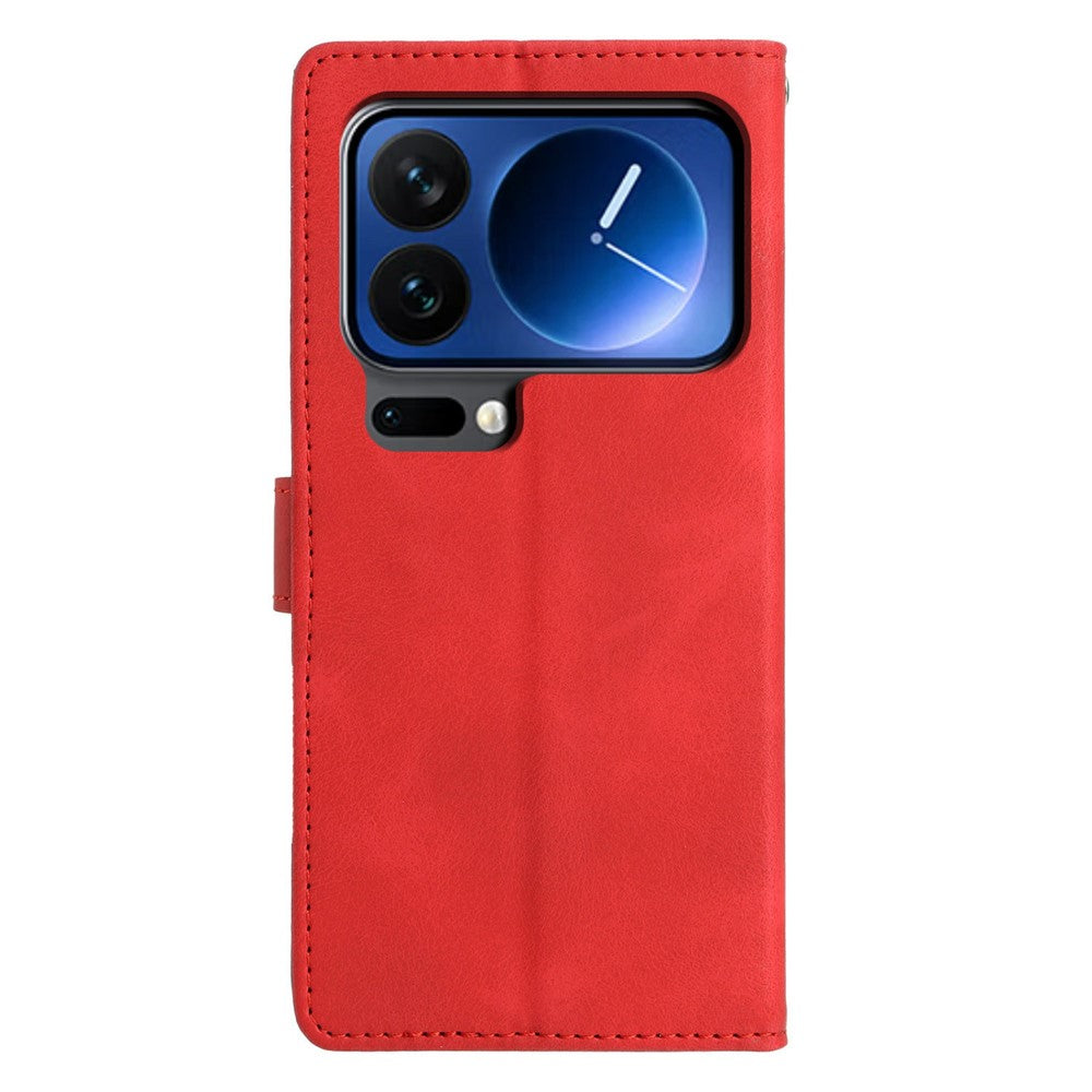 For Xiaomi 17 Pro Max Case Wallet Stand Imprinted Triangle Pattern Leather Phone Flip Cover - Red