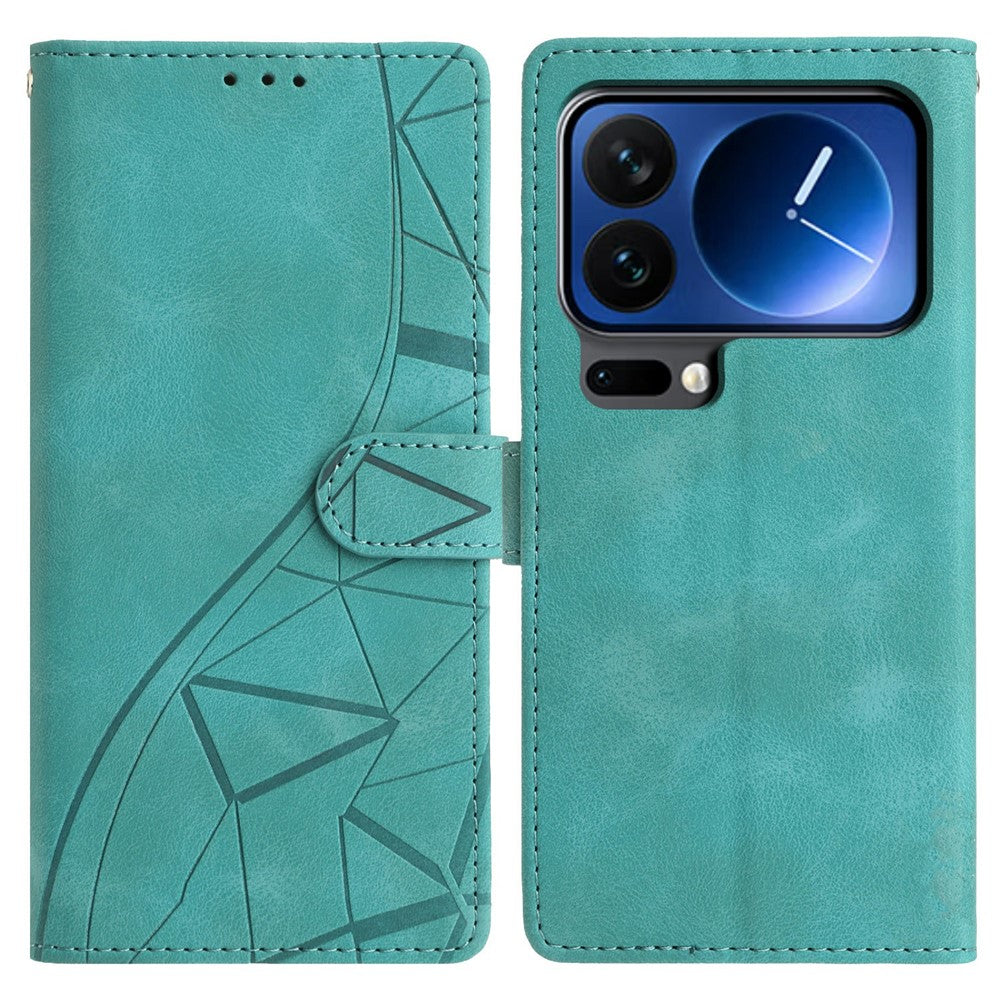 For Xiaomi 17 Pro Max Case Wallet Stand Imprinted Triangle Pattern Leather Phone Flip Cover - Green