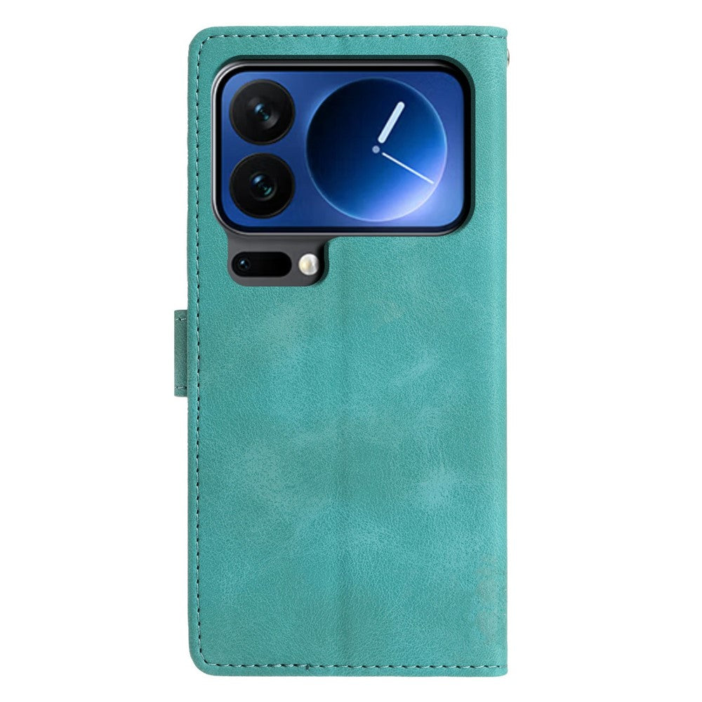 For Xiaomi 17 Pro Max Case Wallet Stand Imprinted Triangle Pattern Leather Phone Flip Cover - Green
