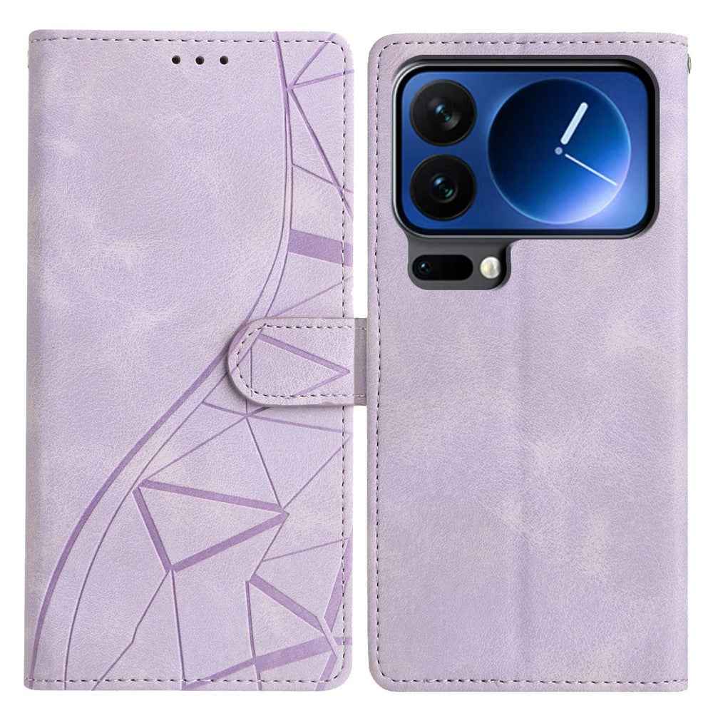 For Xiaomi 17 Pro Case Wallet Stand Imprinted Triangle Pattern Leather Phone Flip Cover - Purple