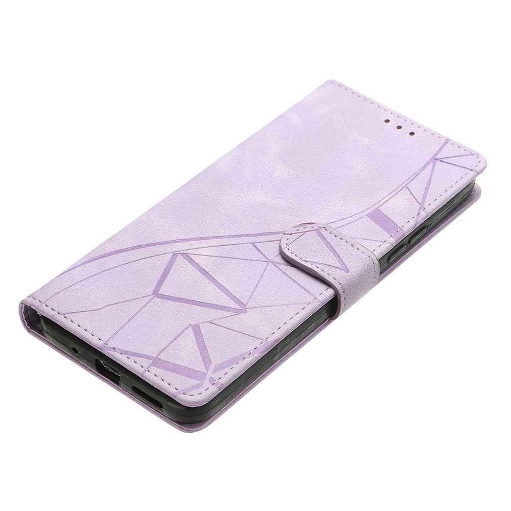 For Xiaomi 17 Pro Case Wallet Stand Imprinted Triangle Pattern Leather Phone Flip Cover - Purple