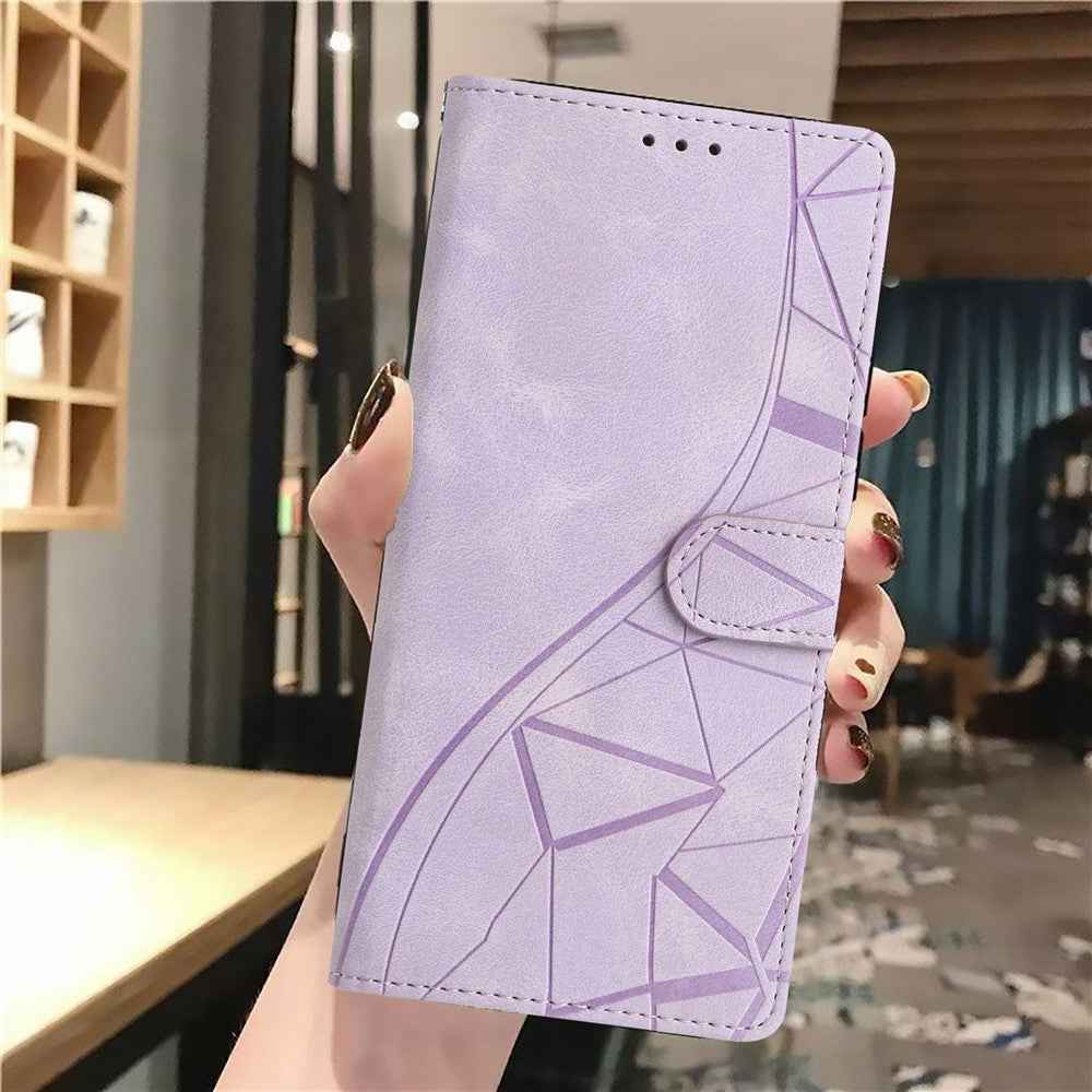 For Xiaomi 17 Pro Case Wallet Stand Imprinted Triangle Pattern Leather Phone Flip Cover - Purple