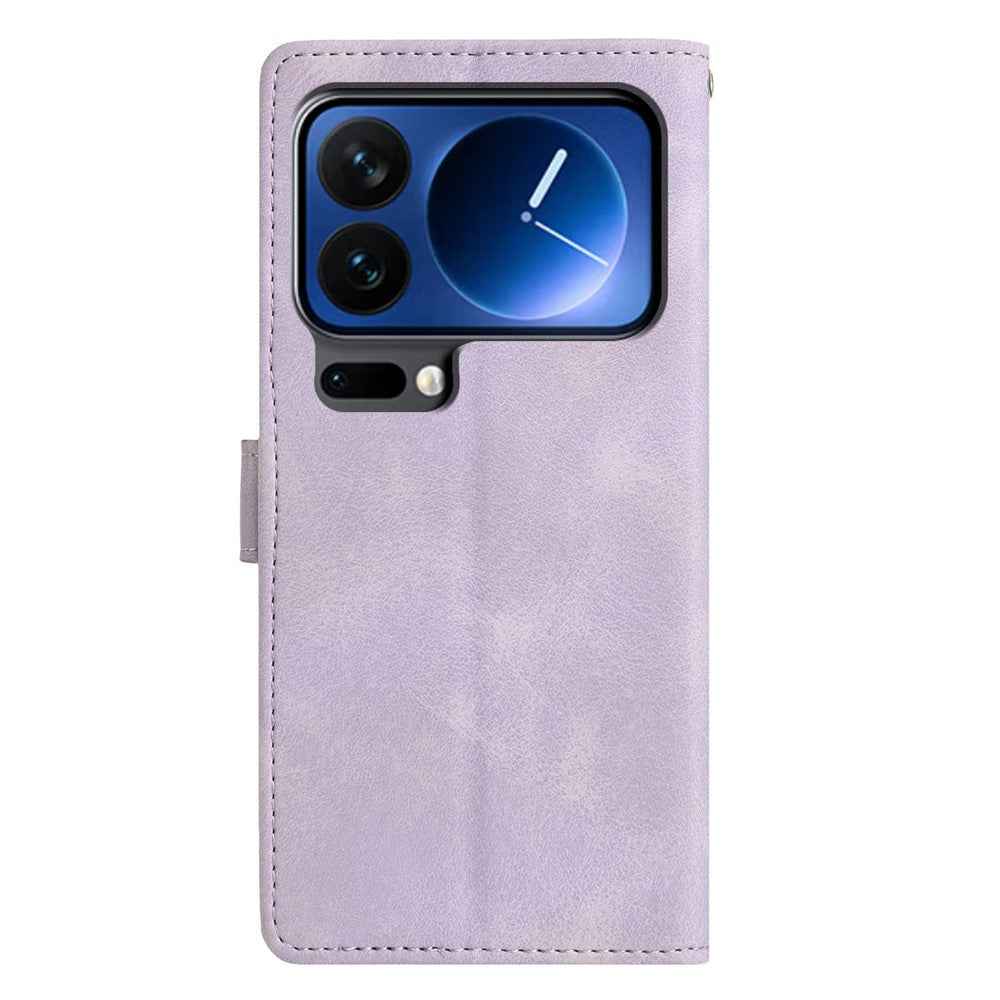 For Xiaomi 17 Pro Case Wallet Stand Imprinted Triangle Pattern Leather Phone Flip Cover - Purple