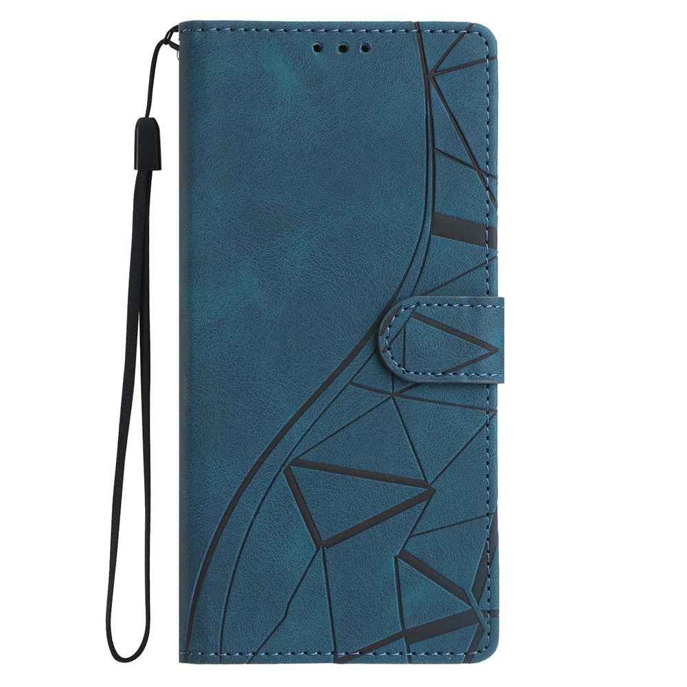 For Xiaomi 17 Pro Case Wallet Stand Imprinted Triangle Pattern Leather Phone Flip Cover - Blue