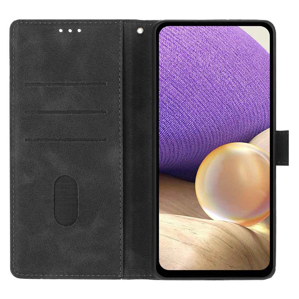 For Xiaomi 17 Pro Case Wallet Stand Imprinted Triangle Pattern Leather Phone Flip Cover - Black