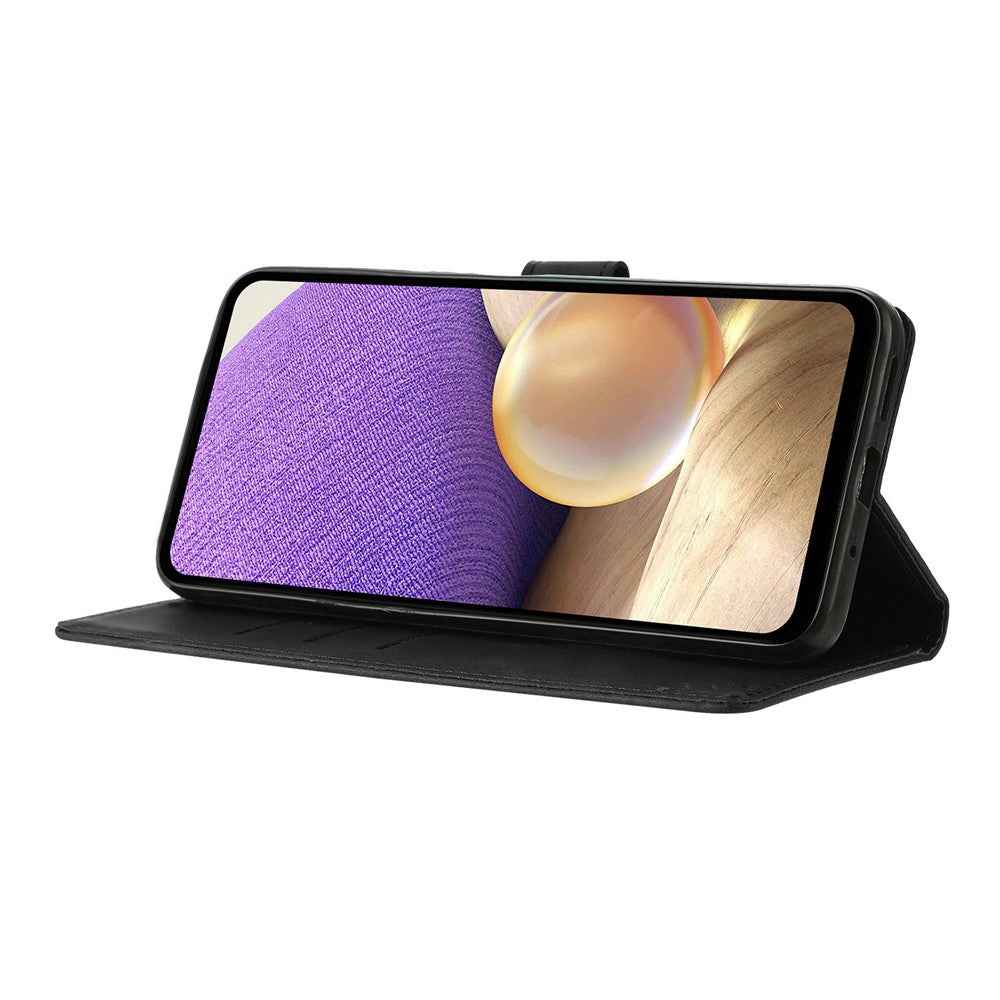 For Xiaomi 17 Pro Case Wallet Stand Imprinted Triangle Pattern Leather Phone Flip Cover - Black