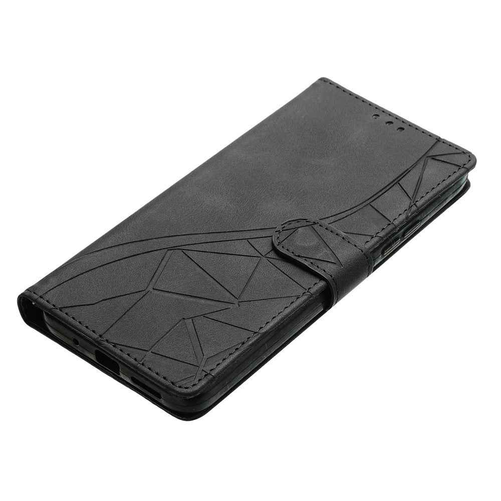 For Xiaomi 17 Pro Case Wallet Stand Imprinted Triangle Pattern Leather Phone Flip Cover - Black