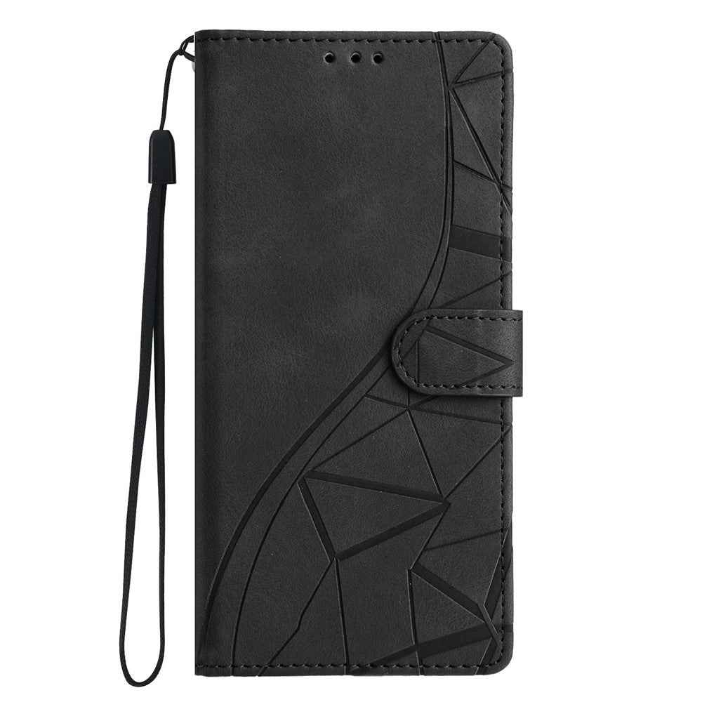 For Xiaomi 17 Pro Case Wallet Stand Imprinted Triangle Pattern Leather Phone Flip Cover - Black
