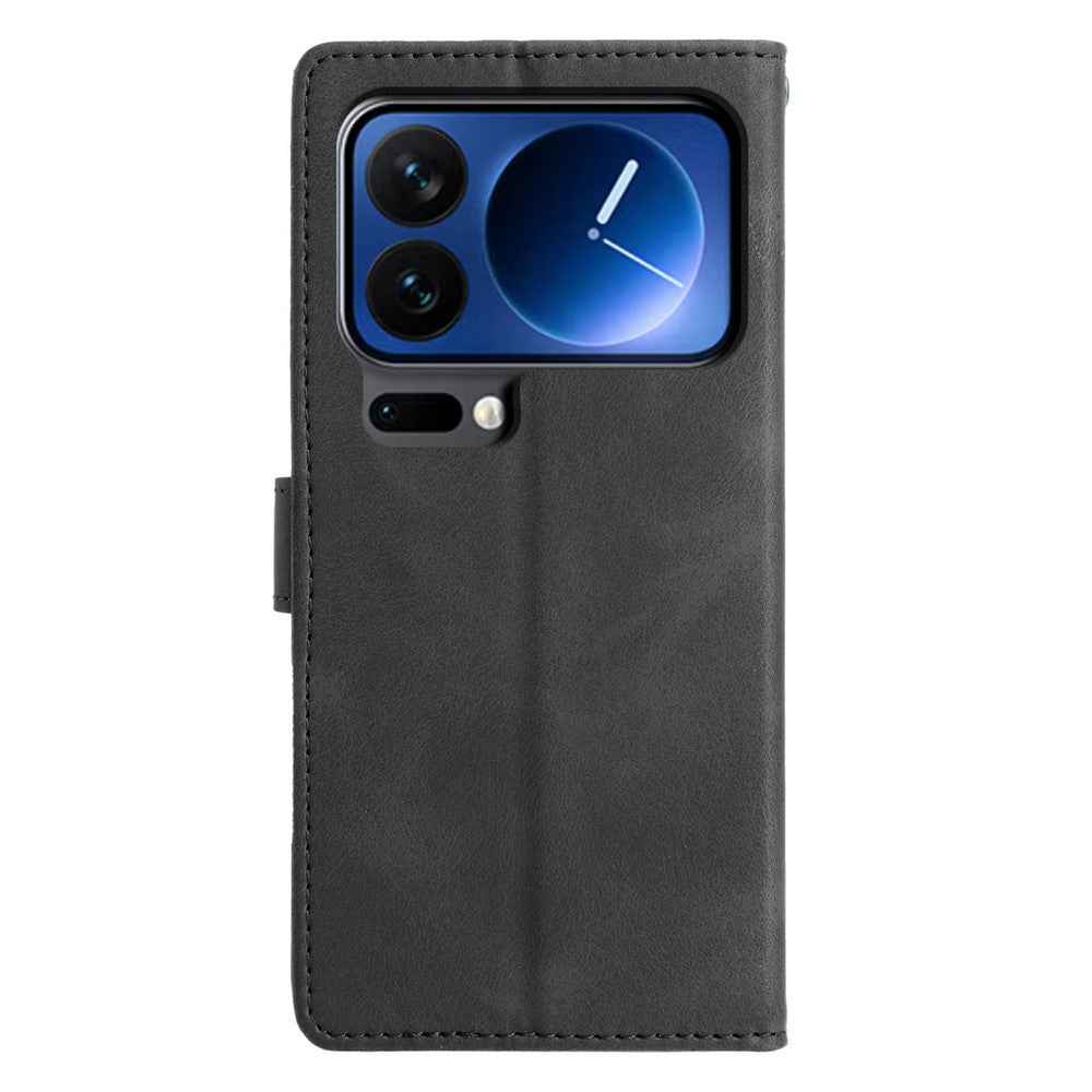 For Xiaomi 17 Pro Case Wallet Stand Imprinted Triangle Pattern Leather Phone Flip Cover - Black