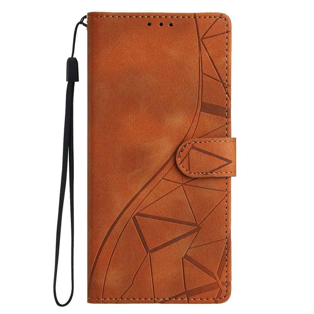 For Xiaomi 17 Pro Case Wallet Stand Imprinted Triangle Pattern Leather Phone Flip Cover - Brown