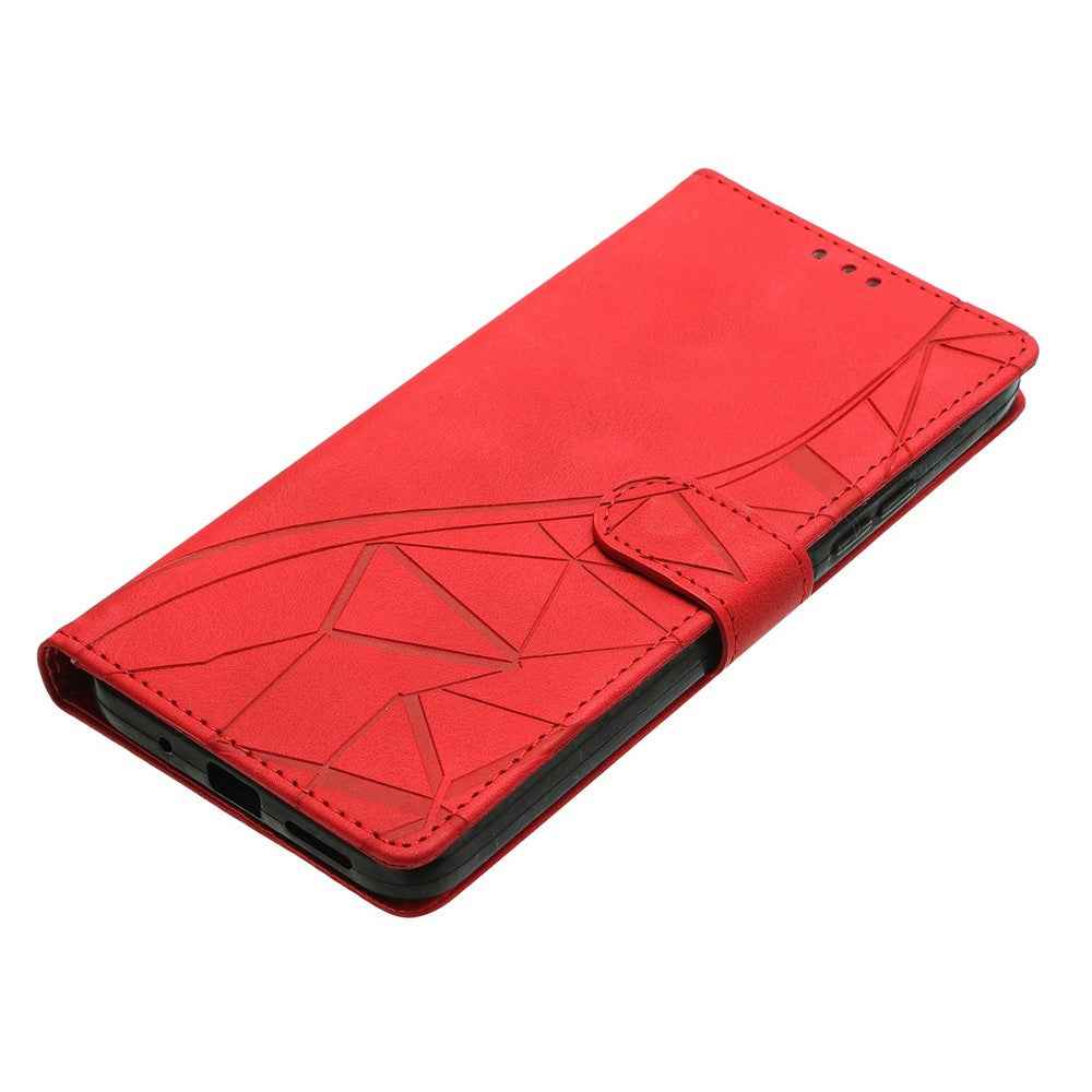 For Xiaomi 17 Pro Case Wallet Stand Imprinted Triangle Pattern Leather Phone Flip Cover - Red