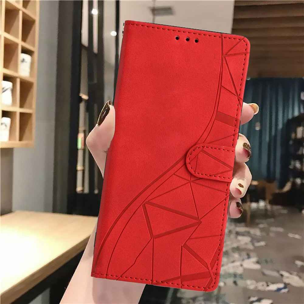 For Xiaomi 17 Pro Case Wallet Stand Imprinted Triangle Pattern Leather Phone Flip Cover - Red