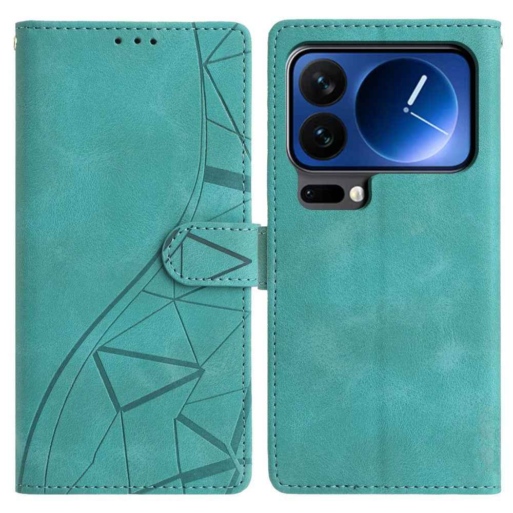 For Xiaomi 17 Pro Case Wallet Stand Imprinted Triangle Pattern Leather Phone Flip Cover - Green