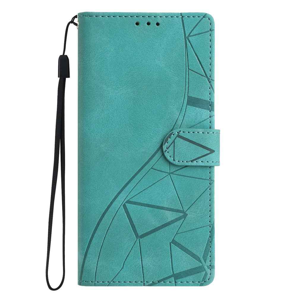 For Xiaomi 17 Pro Case Wallet Stand Imprinted Triangle Pattern Leather Phone Flip Cover - Green