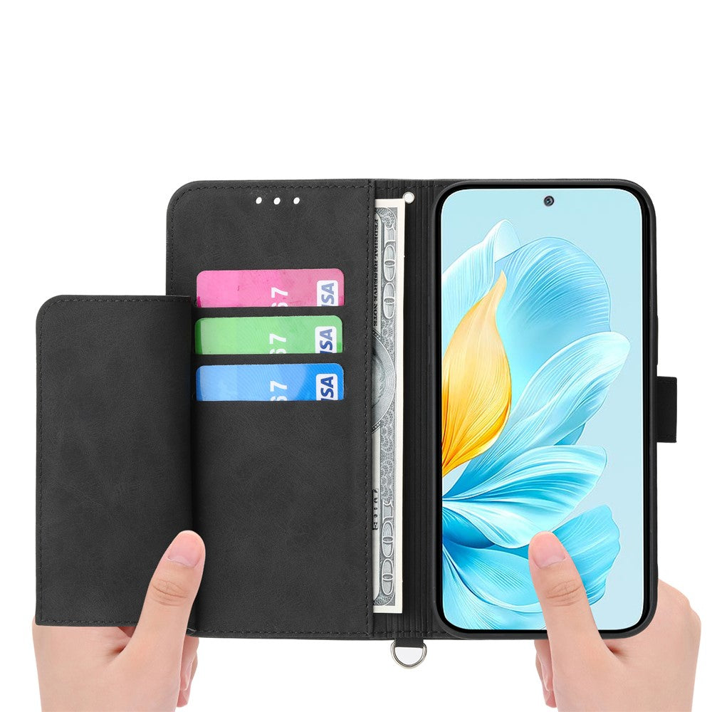 For Xiaomi 17 Pro Max Case Flower Pattern PU Leather Wallet Phone Cover with Strap - Black