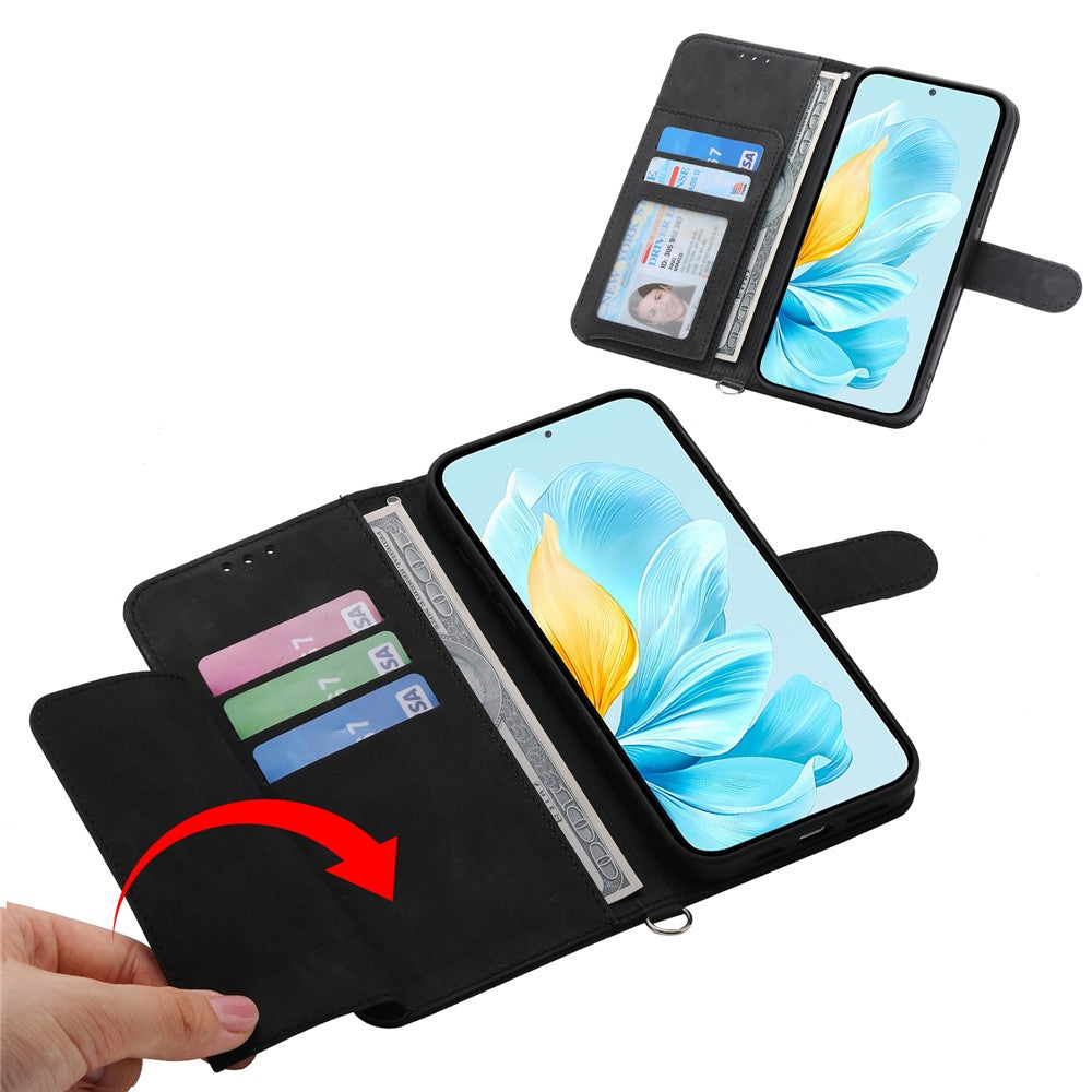 For Xiaomi 17 Pro Max Case Flower Pattern PU Leather Wallet Phone Cover with Strap - Black