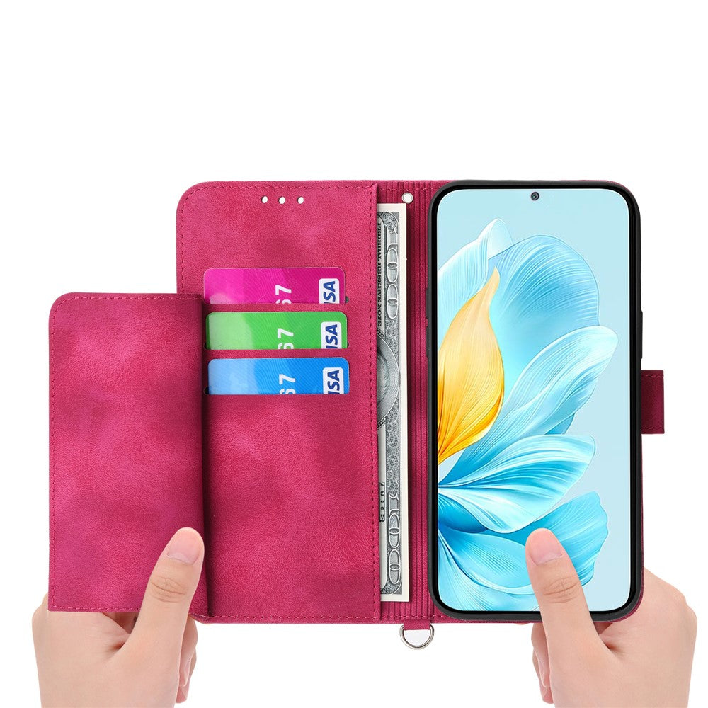 For Xiaomi 17 Pro Max Case Flower Pattern PU Leather Wallet Phone Cover with Strap - Wine Red