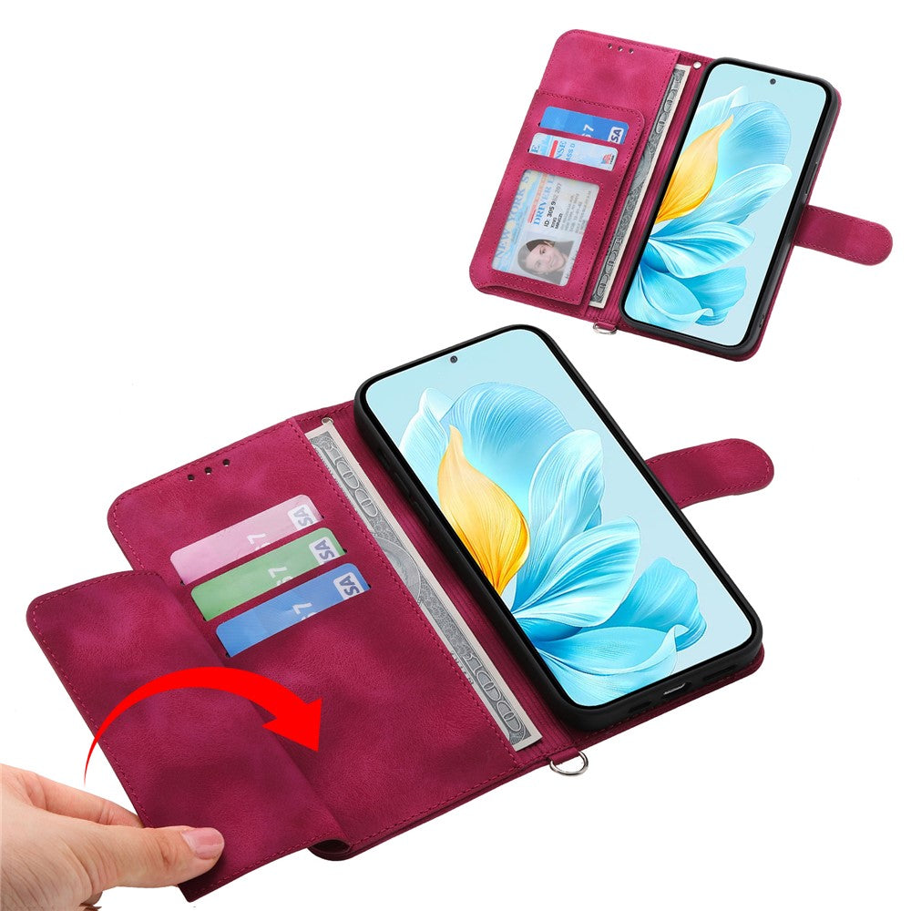 For Xiaomi 17 Pro Max Case Flower Pattern PU Leather Wallet Phone Cover with Strap - Wine Red