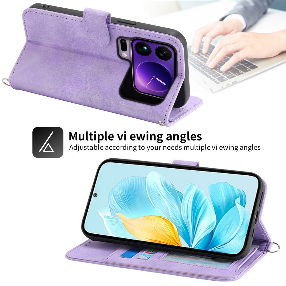 For Xiaomi 17 Pro Max Case Flower Pattern PU Leather Wallet Phone Cover with Strap - Light Purple