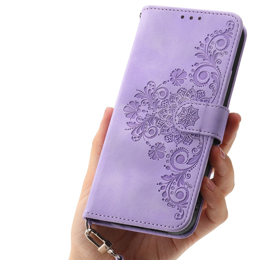 For Xiaomi 17 Pro Max Case Flower Pattern PU Leather Wallet Phone Cover with Strap - Light Purple
