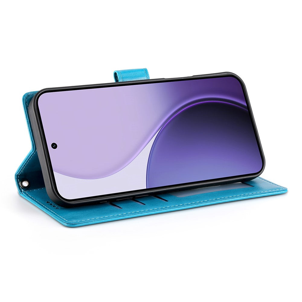 For Xiaomi 17 Pro Max Wallet Case Butterfly Floral Imprint PU Leather Phone Cover with Wrist Strap - Blue