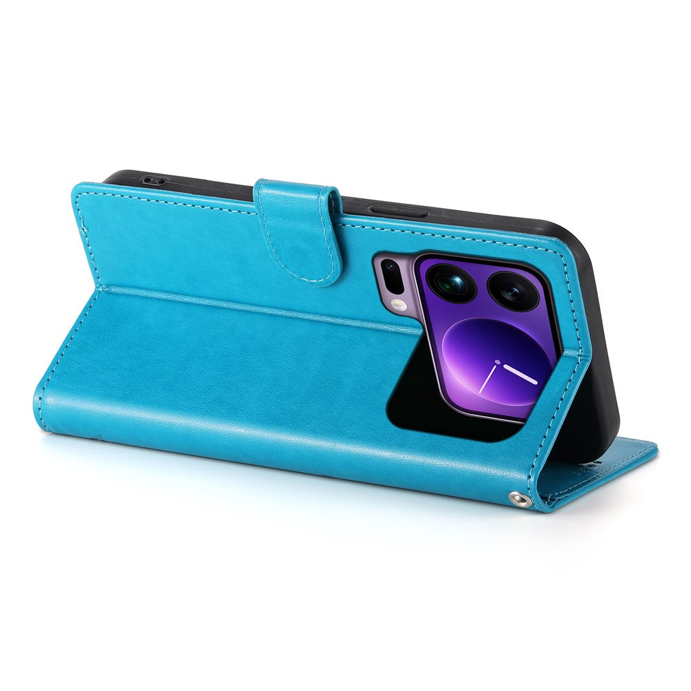 For Xiaomi 17 Pro Max Wallet Case Butterfly Floral Imprint PU Leather Phone Cover with Wrist Strap - Blue