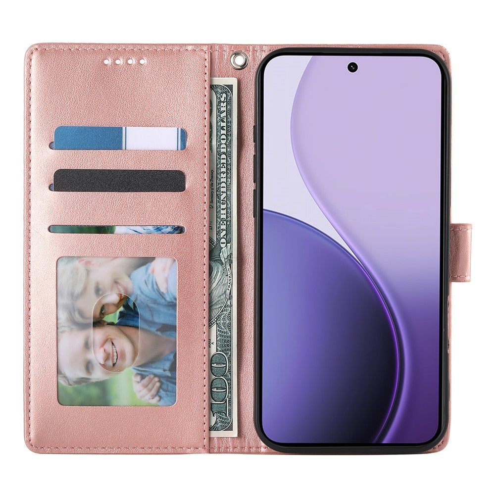 For Xiaomi 17 Pro Max Wallet Case Butterfly Floral Imprint PU Leather Phone Cover with Wrist Strap - Rose Gold