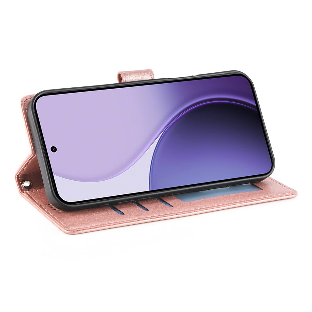 For Xiaomi 17 Pro Max Wallet Case Butterfly Floral Imprint PU Leather Phone Cover with Wrist Strap - Rose Gold