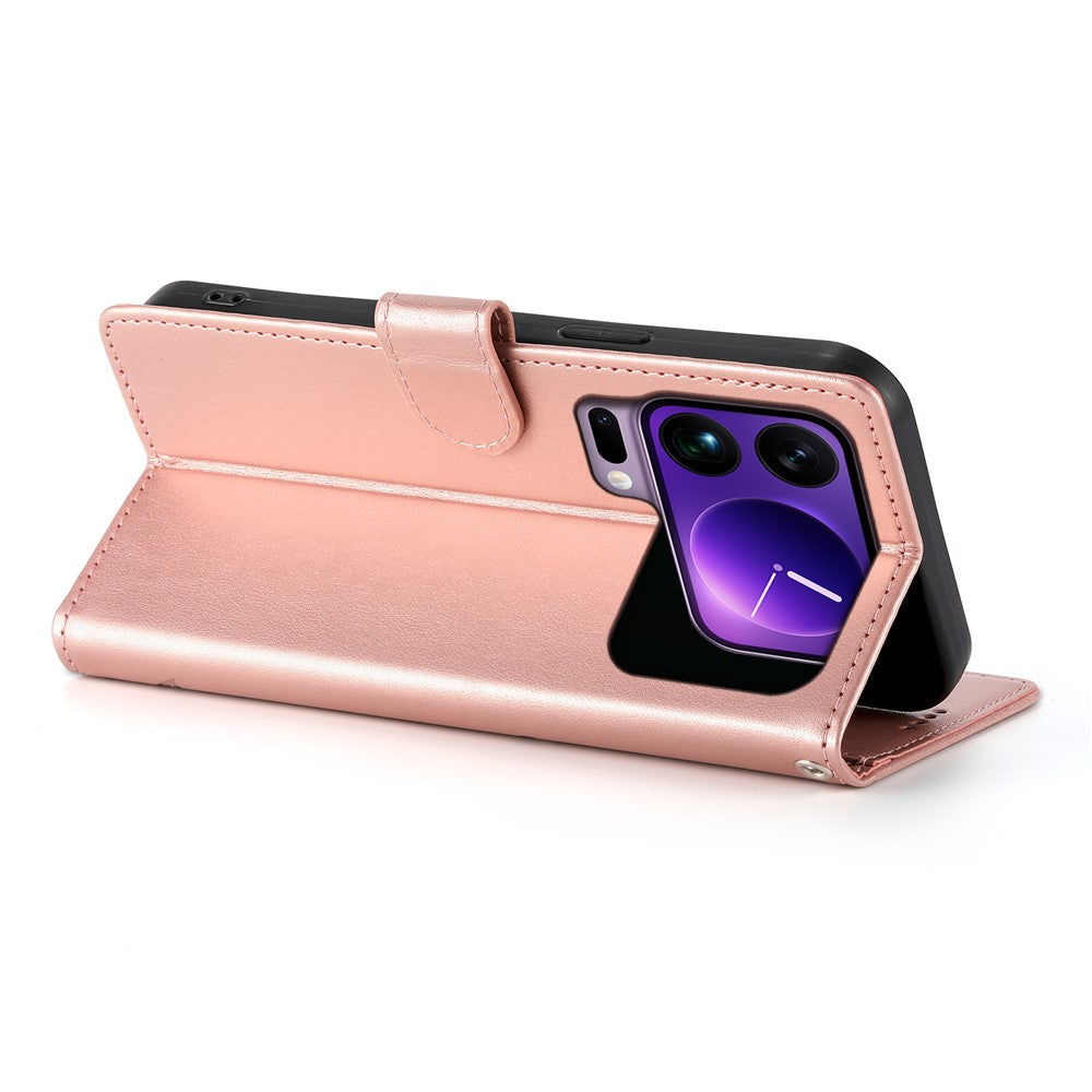 For Xiaomi 17 Pro Max Wallet Case Butterfly Floral Imprint PU Leather Phone Cover with Wrist Strap - Rose Gold
