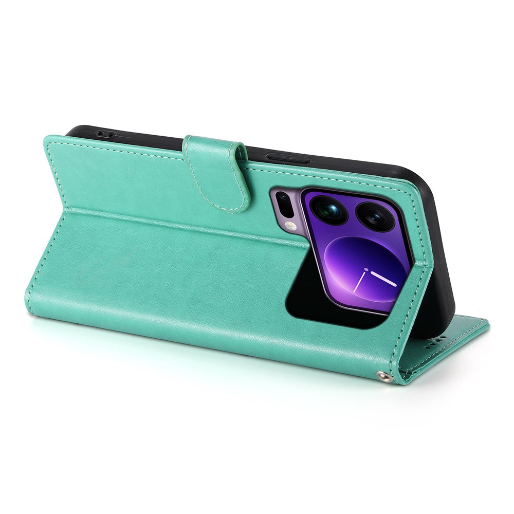 For Xiaomi 17 Pro Max Wallet Case Butterfly Floral Imprint PU Leather Phone Cover with Wrist Strap - Green