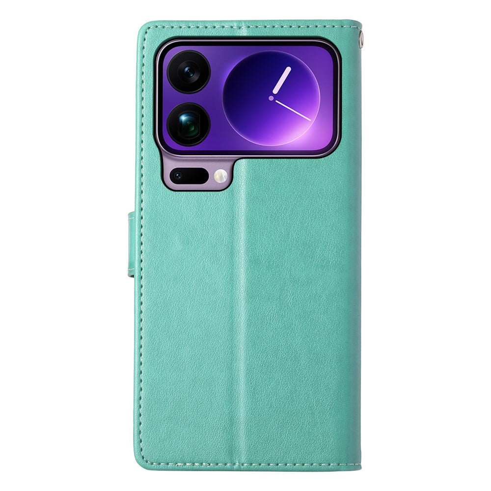 For Xiaomi 17 Pro Max Wallet Case Butterfly Floral Imprint PU Leather Phone Cover with Wrist Strap - Green