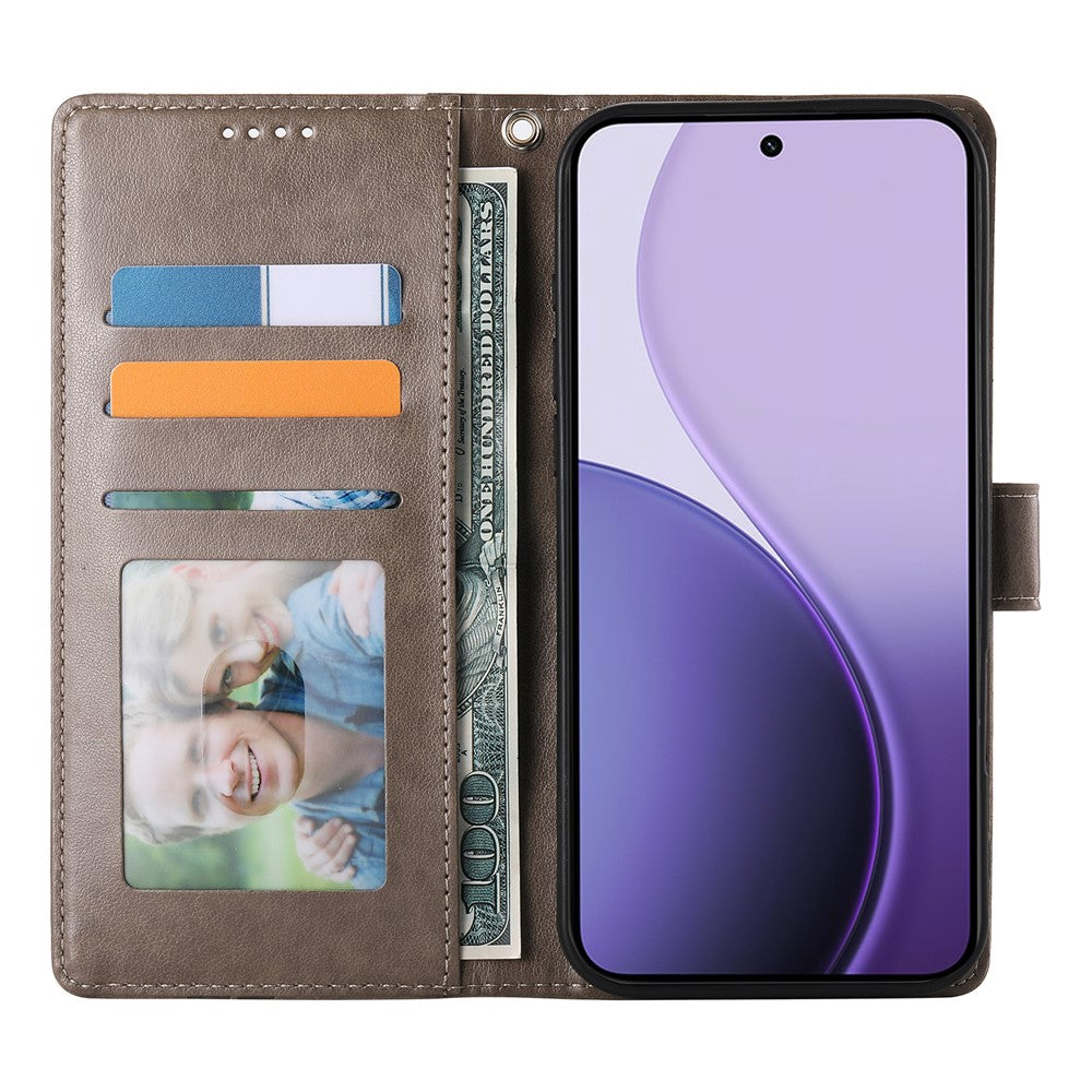 For Xiaomi 17 Pro Max Wallet Case Butterfly Floral Imprint PU Leather Phone Cover with Wrist Strap - Grey