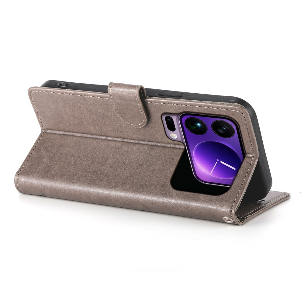 For Xiaomi 17 Pro Max Wallet Case Butterfly Floral Imprint PU Leather Phone Cover with Wrist Strap - Grey