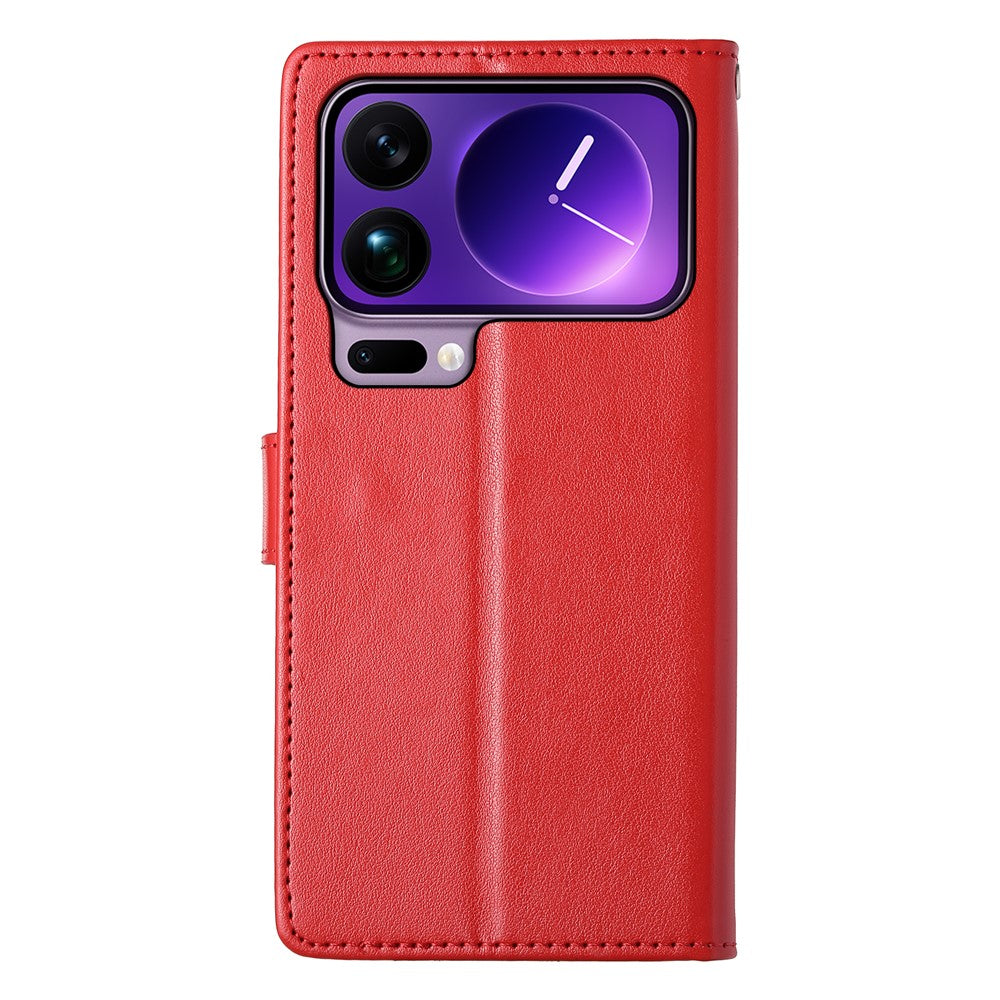 For Xiaomi 17 Pro Max Wallet Case Butterfly Floral Imprint PU Leather Phone Cover with Wrist Strap - Red