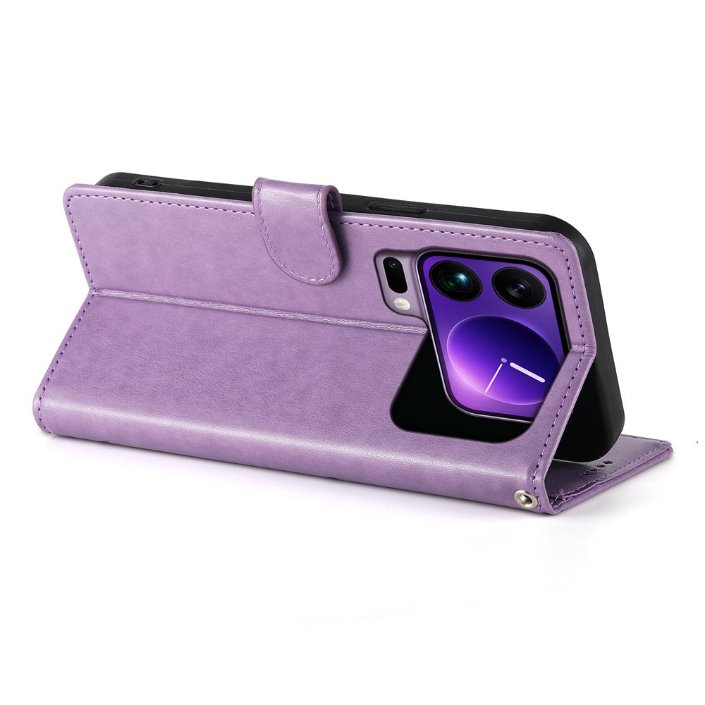 For Xiaomi 17 Pro Max Wallet Case Butterfly Floral Imprint PU Leather Phone Cover with Wrist Strap - Purple