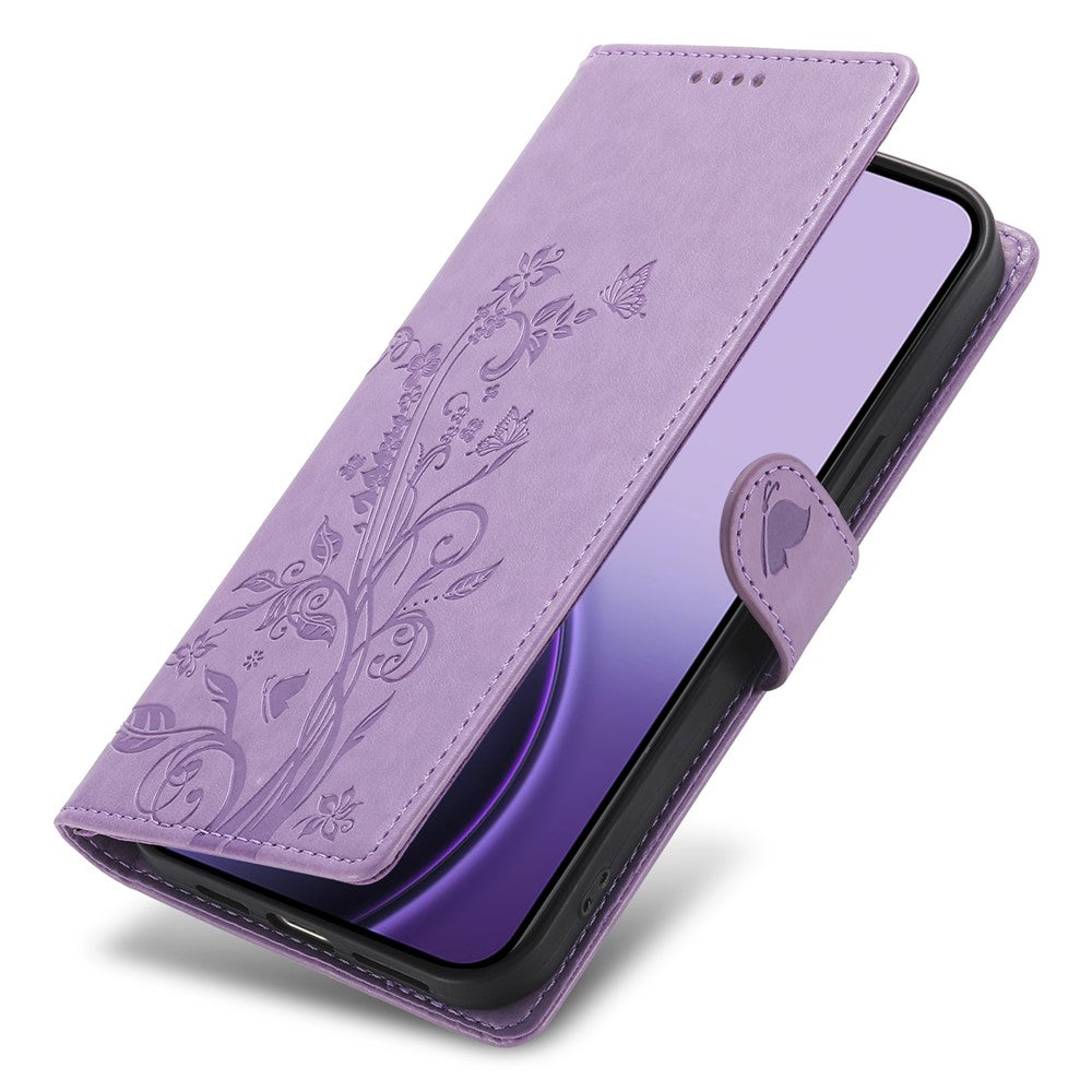 For Xiaomi 17 Pro Max Wallet Case Butterfly Floral Imprint PU Leather Phone Cover with Wrist Strap - Purple