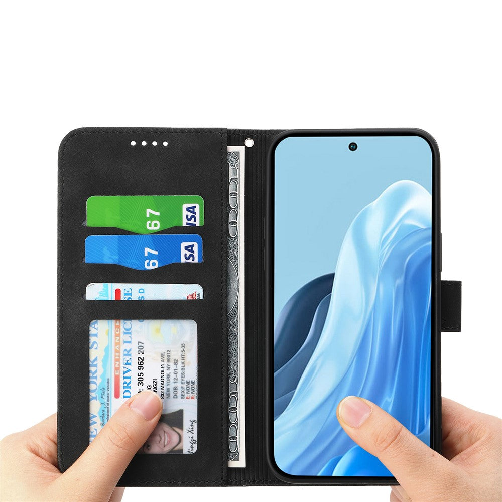DIERFENG DF-03 For Xiaomi 17 Pro Max Case Lines Imprint Wallet Leather Phone Cover with Wrist Strap - Black