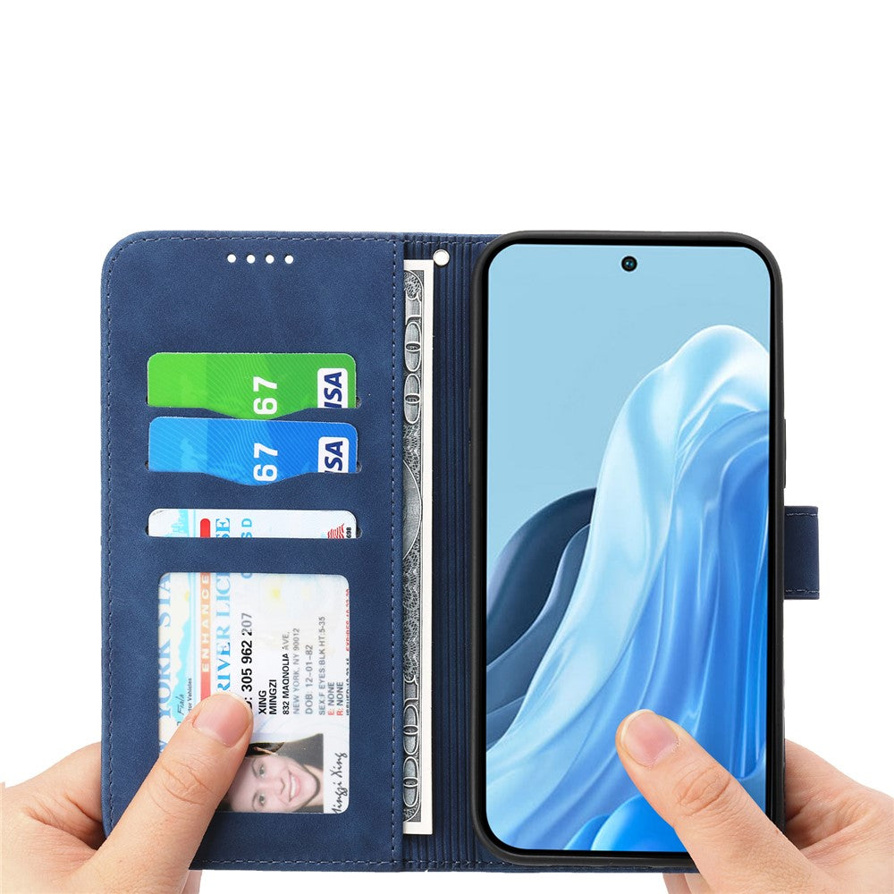 DIERFENG DF-03 For Xiaomi 17 Pro Max Case Lines Imprint Wallet Leather Phone Cover with Wrist Strap - Blue