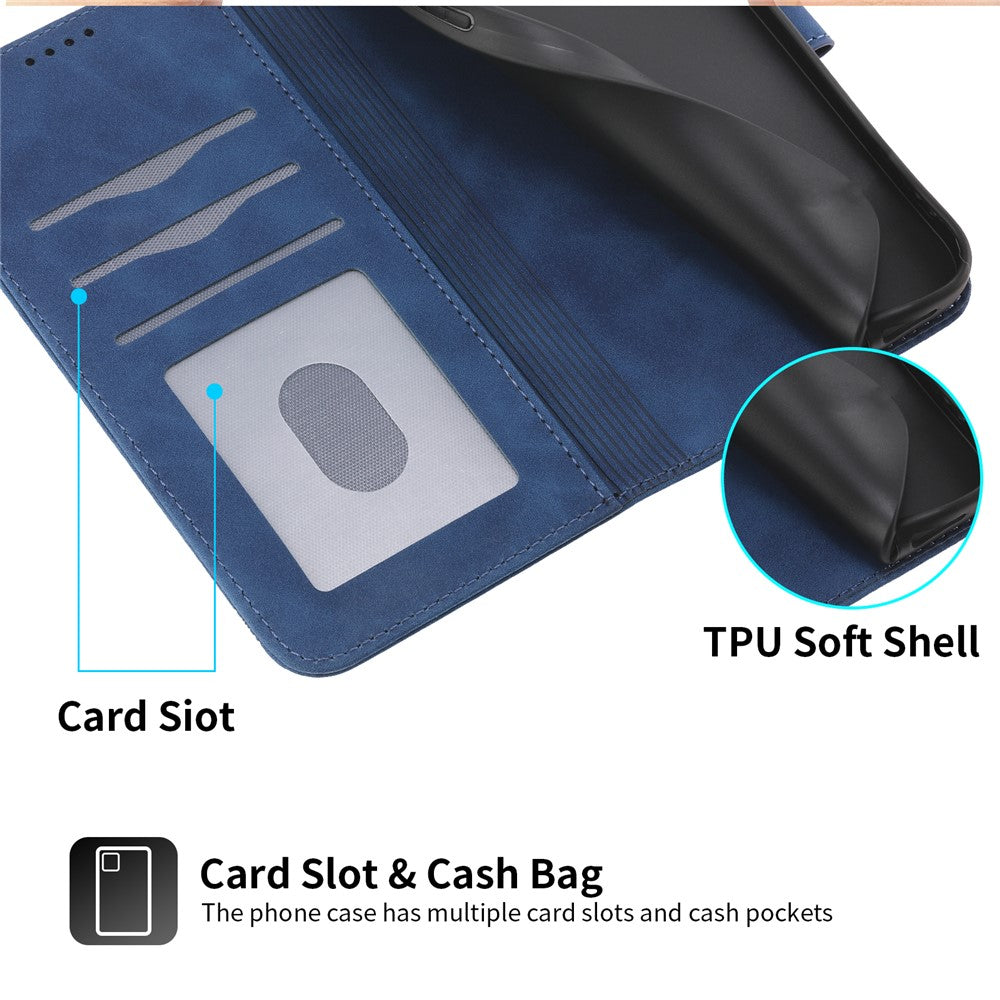 DIERFENG DF-03 For Xiaomi 17 Pro Max Case Lines Imprint Wallet Leather Phone Cover with Wrist Strap - Blue