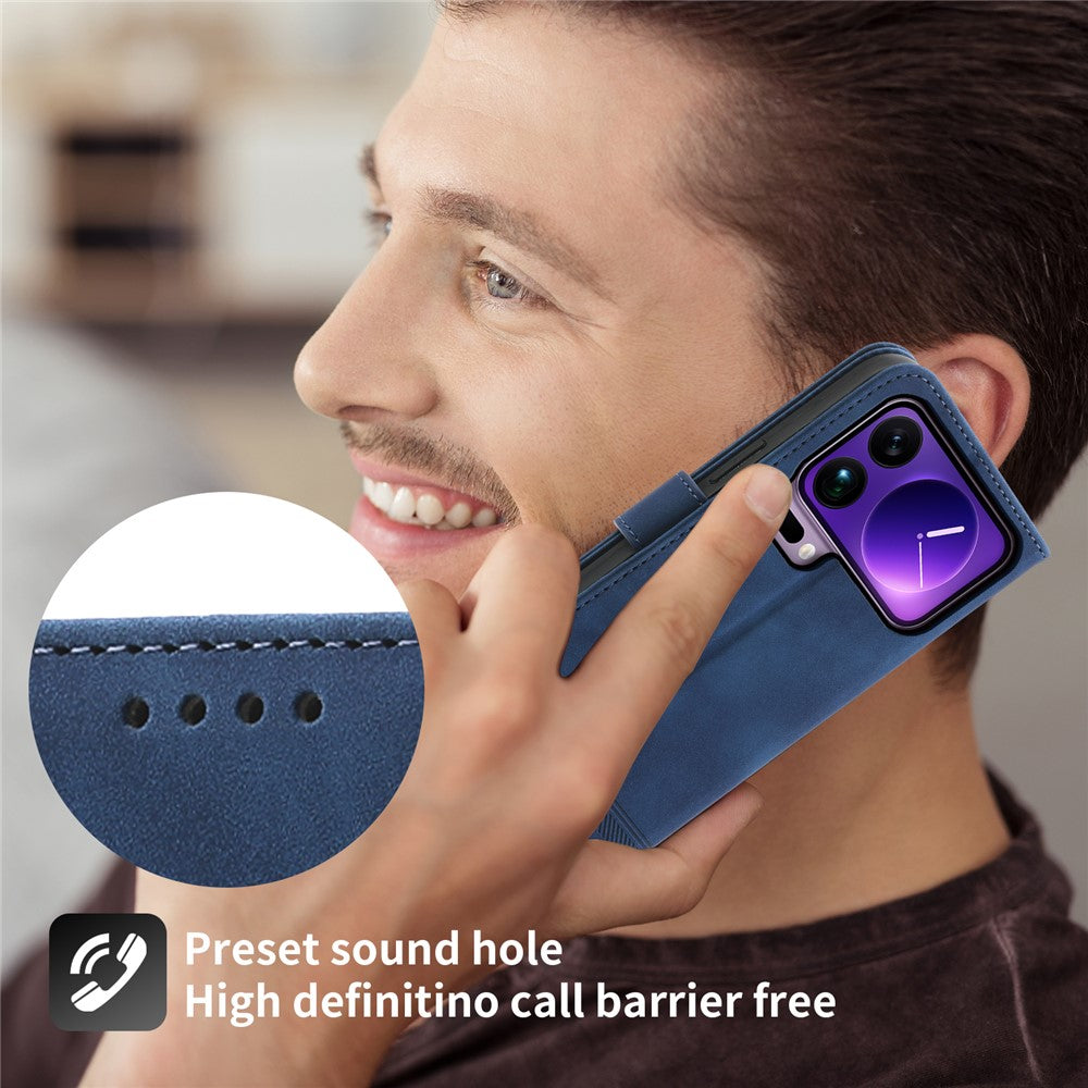 DIERFENG DF-03 For Xiaomi 17 Pro Max Case Lines Imprint Wallet Leather Phone Cover with Wrist Strap - Blue