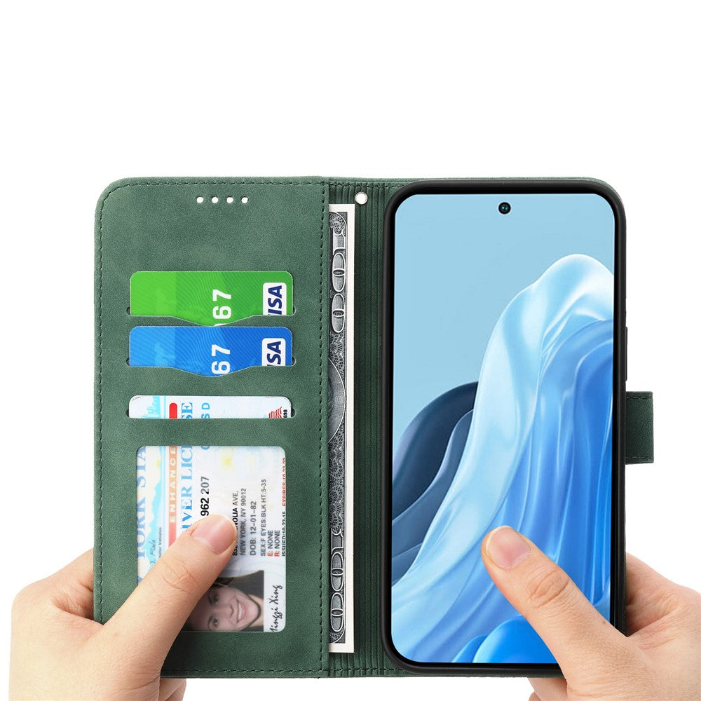DIERFENG DF-03 For Xiaomi 17 Pro Max Case Lines Imprint Wallet Leather Phone Cover with Wrist Strap - Green