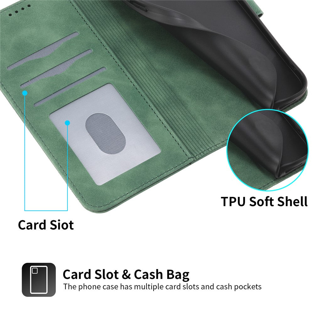 DIERFENG DF-03 For Xiaomi 17 Pro Max Case Lines Imprint Wallet Leather Phone Cover with Wrist Strap - Green