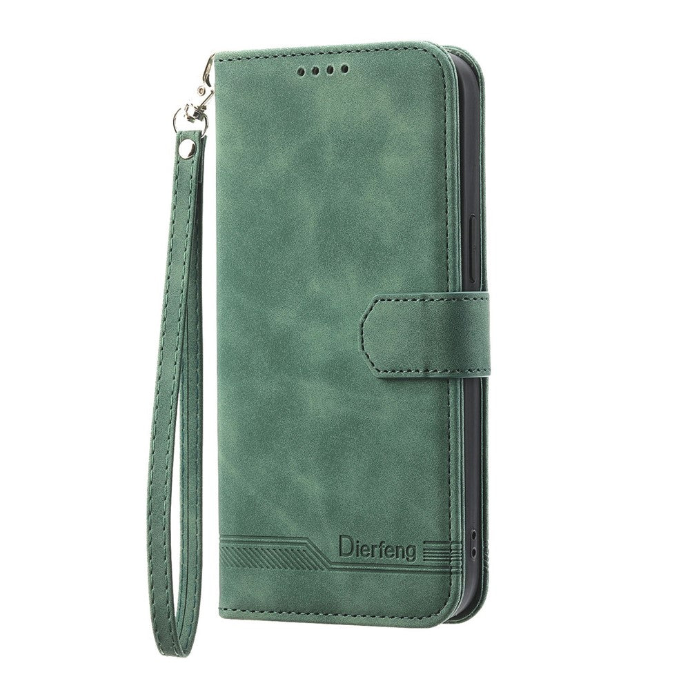 DIERFENG DF-03 For Xiaomi 17 Pro Max Case Lines Imprint Wallet Leather Phone Cover with Wrist Strap - Green