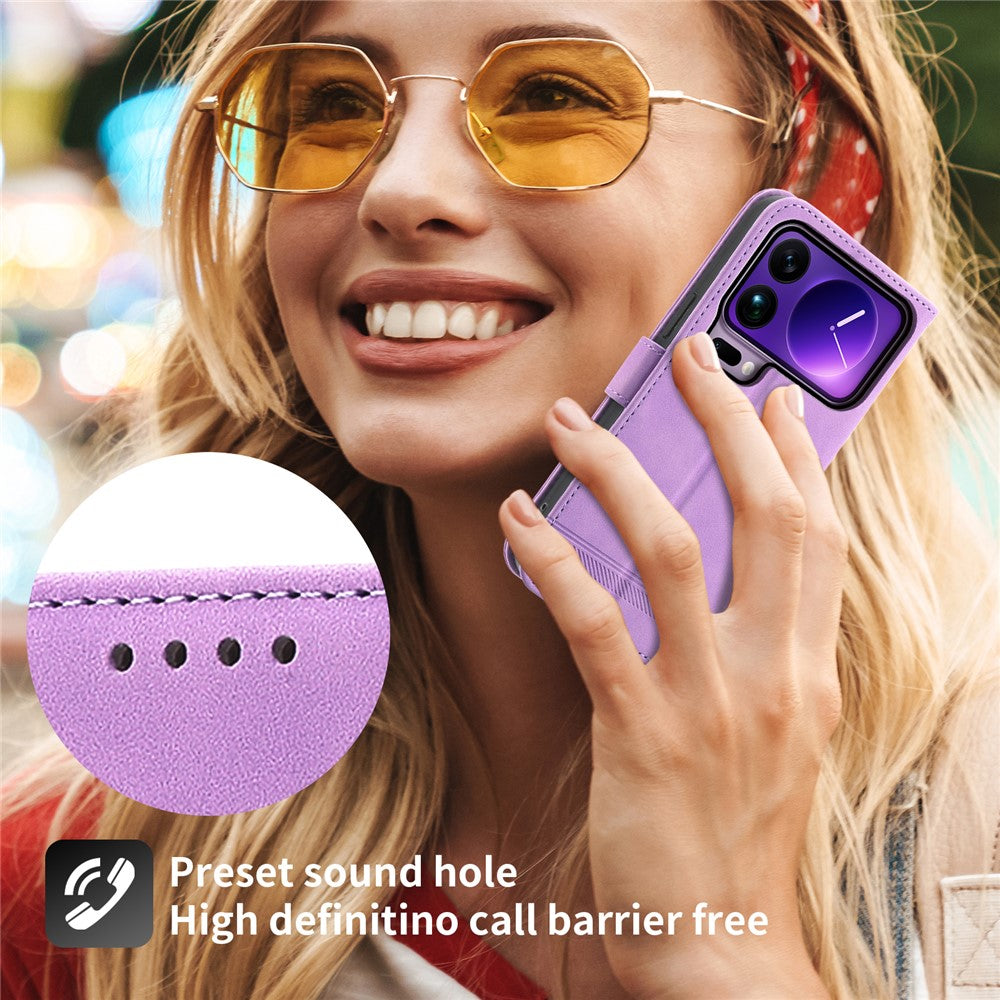 DIERFENG DF-03 For Xiaomi 17 Pro Max Case Lines Imprint Wallet Leather Phone Cover with Wrist Strap - Purple