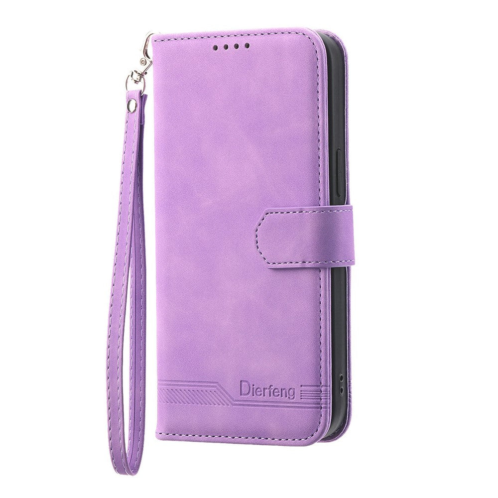 DIERFENG DF-03 For Xiaomi 17 Pro Max Case Lines Imprint Wallet Leather Phone Cover with Wrist Strap - Purple
