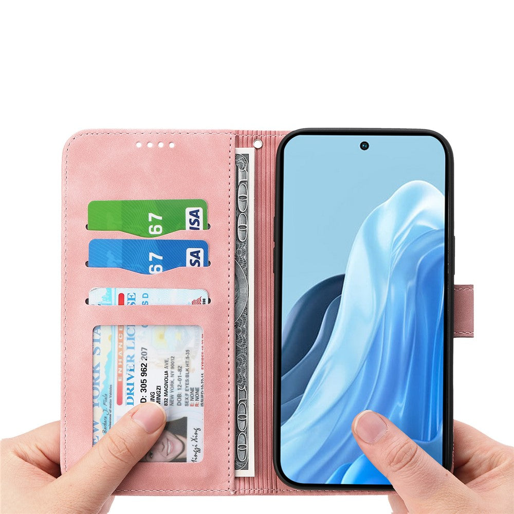 DIERFENG DF-03 For Xiaomi 17 Pro Max Case Lines Imprint Wallet Leather Phone Cover with Wrist Strap - Pink