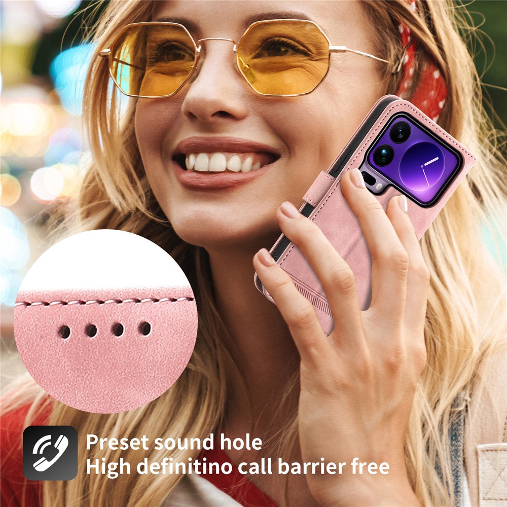 DIERFENG DF-03 For Xiaomi 17 Pro Max Case Lines Imprint Wallet Leather Phone Cover with Wrist Strap - Pink