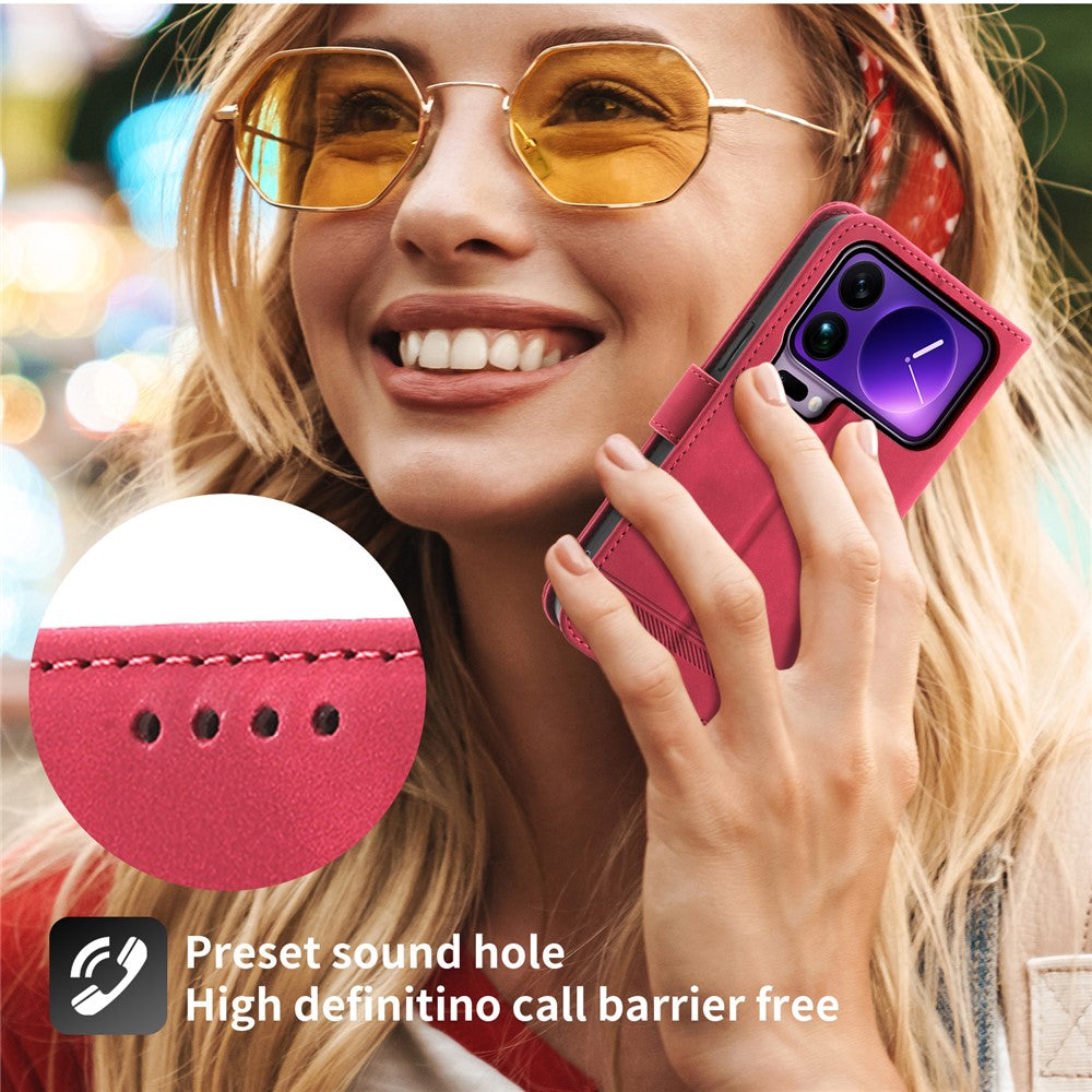 DIERFENG DF-03 For Xiaomi 17 Pro Max Case Lines Imprint Wallet Leather Phone Cover with Wrist Strap - Red